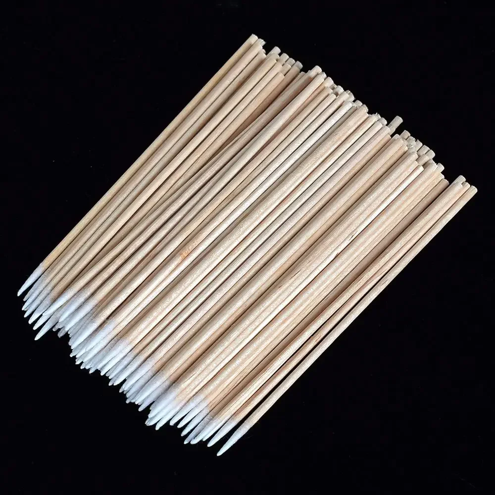 Bastoncillos de algodón de madera para limpieza de orejas, delineador de cejas, labios, tatuaje, maquillaje, herramientas cosméticas, joyería, palos de limpieza, 100 unids/lote por bolsa