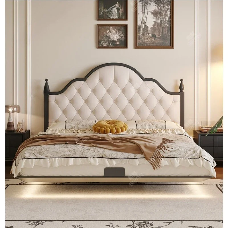 American cloud suspension bed High-end atmospheric thin bedside leather bed