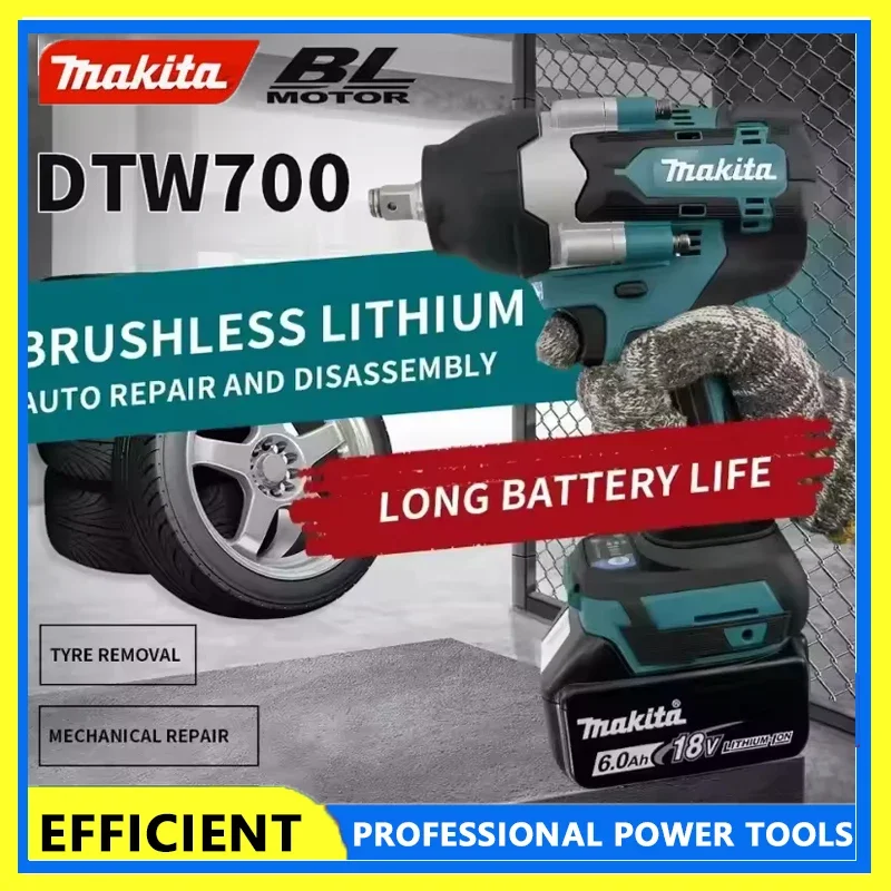 

Makita DTW700 Cordless Impact Wrench 1000N.M Brushless Electric Wrench Screwdriver Large Torque Auto Repair Power Tools