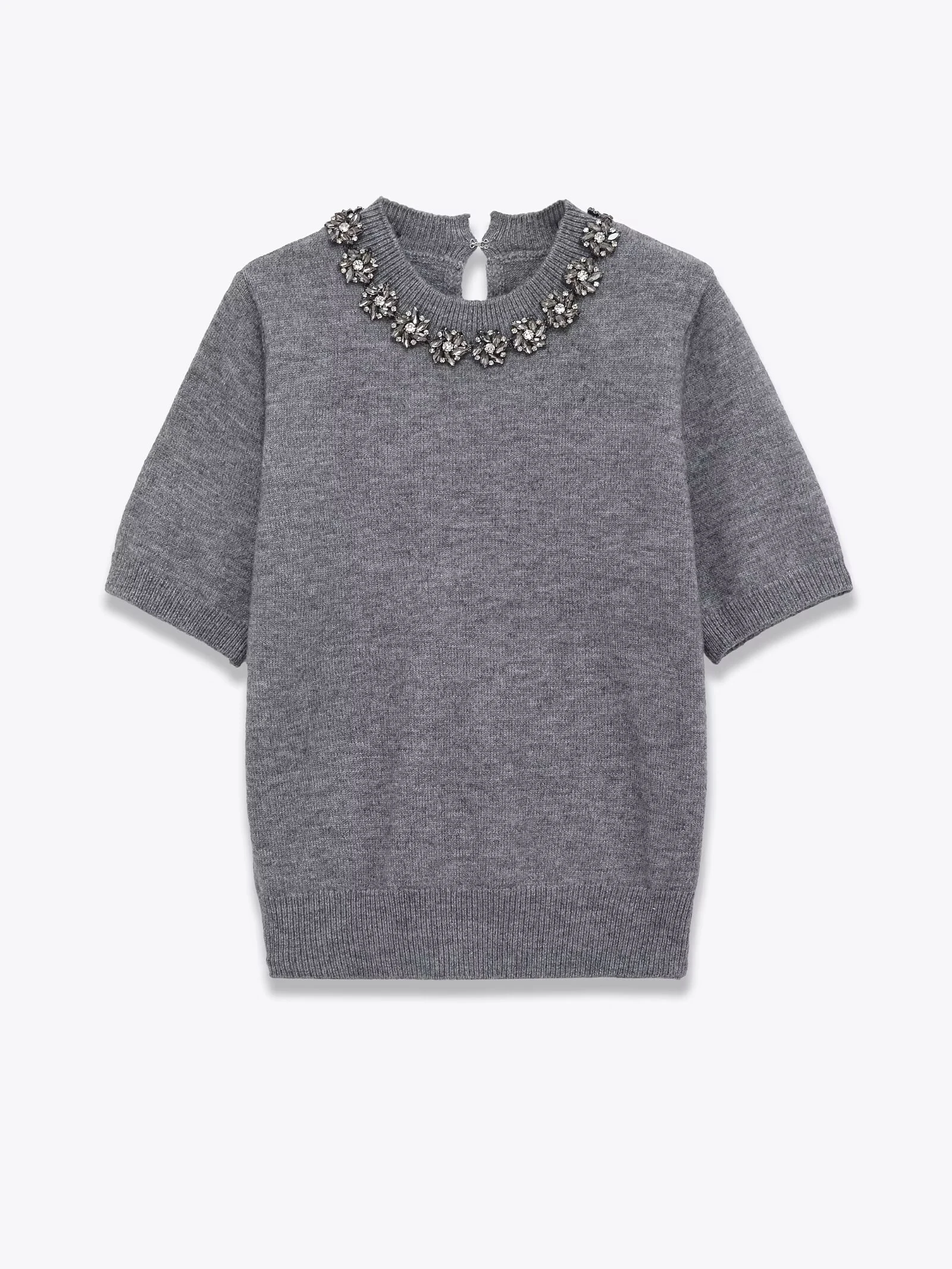 

2025 зимняя женская новая модная универсальная однотонная трикотажная рубашка с короткими рукавами и ювелирными изделиями из бисера