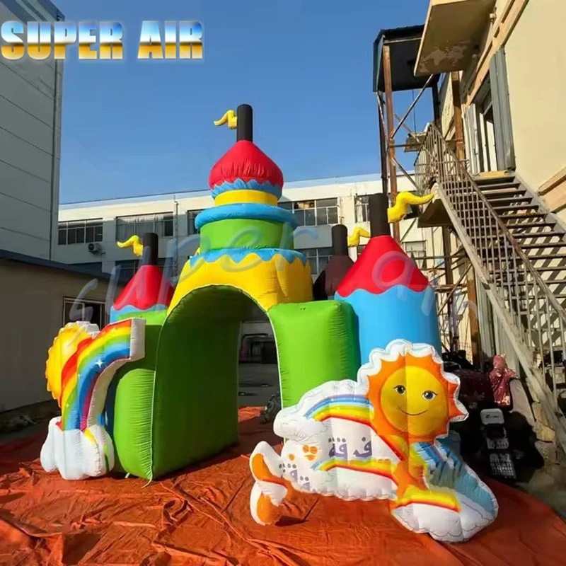 Arco gonfiabile del castello arcobaleno dell'esposizione dell'attività commerciale per la festa dei bambini