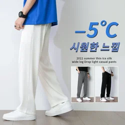 White Ice Silk Casual Pants  Men's Summer Thin Section Drape Mopping Pants Straight Loose Wide-leg Trousers Streetwear