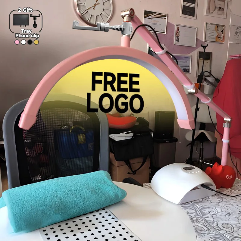 2025 NEW Free LOGO 16-inch 24w Half Moon LED Nail Table Facial Bed Clip-on Lamp for Professional Lash Tattoo Eyebrow Extension