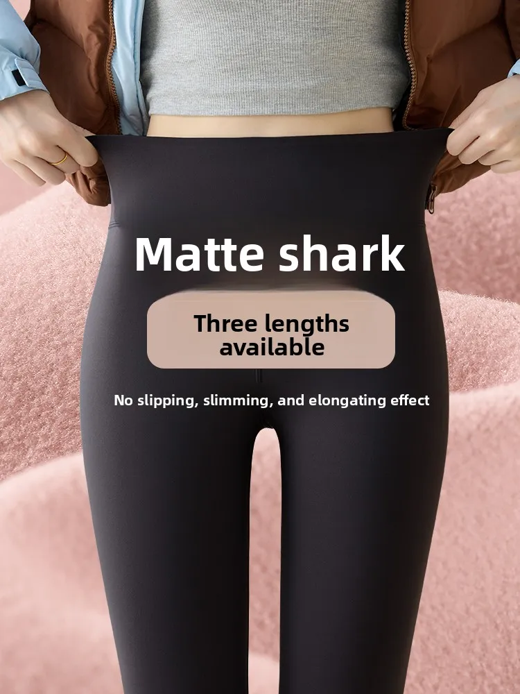 

Women's High-Waist Fce Lined arkskin Yoga Pants Autumn Winter Warm Tummy Control Butt Lifting 8-Point Leggings