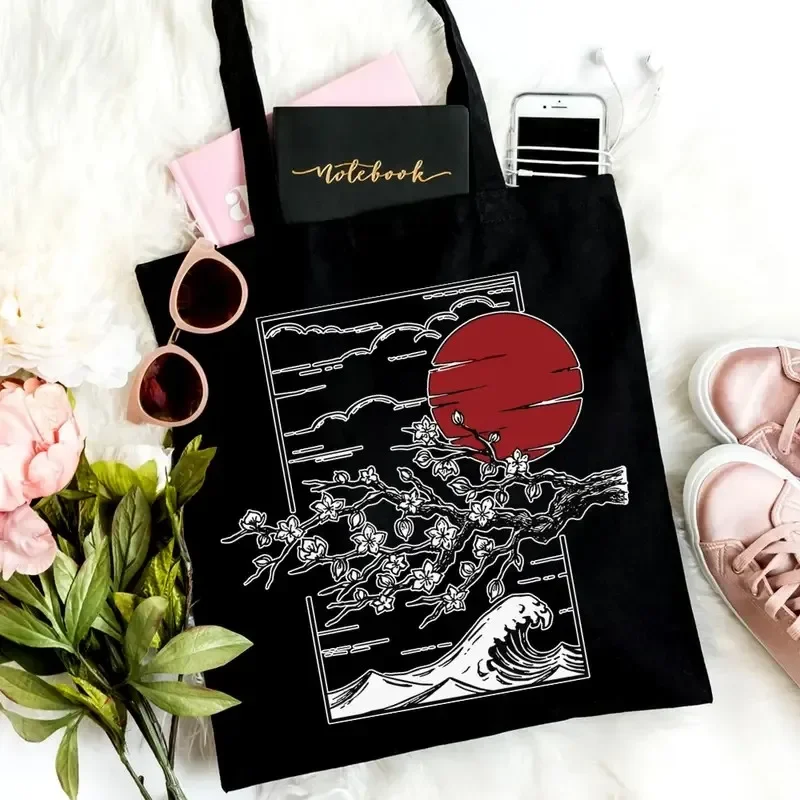 Bolsa de Lona con Estampado Estético del Paisaje Urbano de Tokio, Colección Asiática, Diseño Japonés Elegante para Gimnasio, Viajes, Compras