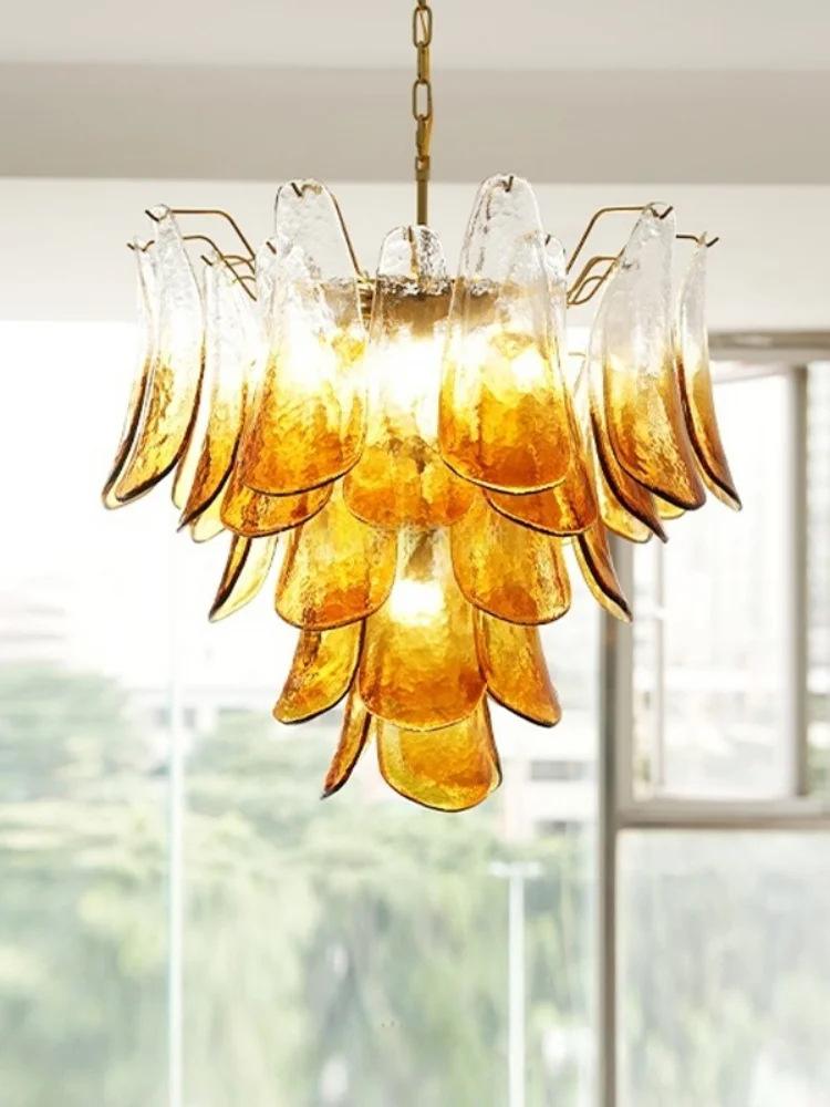 Murano Glass Petal Hanging Chandeliers For Living Room Bedroom French Italian Glass Pendant Light Dining Table Vintage Lights