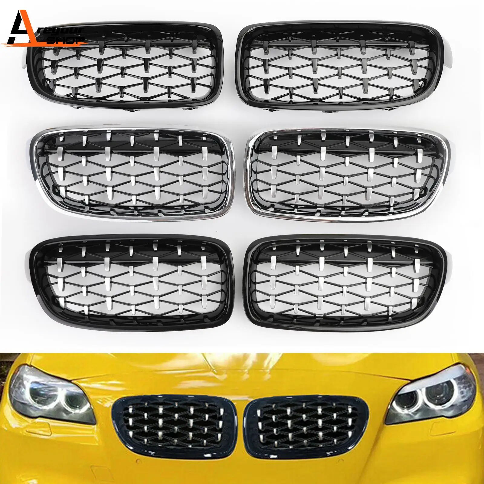 Areyourshop 1 Pair Front Kidney Grille Grills for BMW F30 328i 335i 2012-2016 Protector Front Grill Diamond Car Accessories