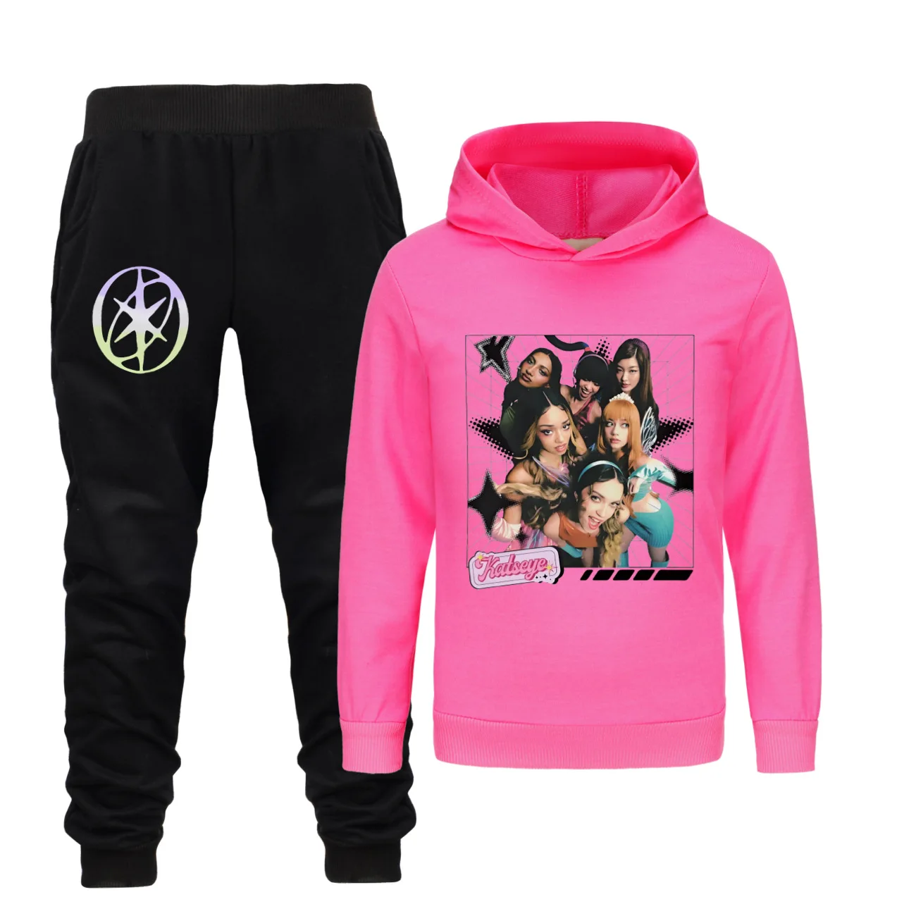 Retro Katseye Beautiful Chaos Hoodies Kids Kpop Clothes Set Junior Girls Long Sleeve Sweatshirts Pants 2pcs Sets Boys Tracksuits