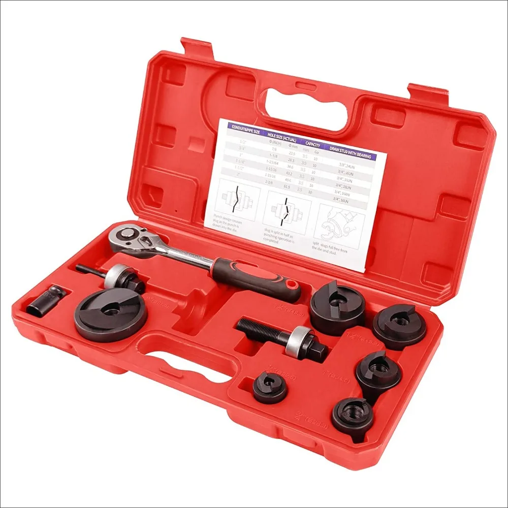 Manual Ratchet Knockout Hole Punch Driver Kit 1/2 To 2 Inch(22.5-61.5mm) Electrical Conduit Hole Cutter Set KO Tool Kit CC-60