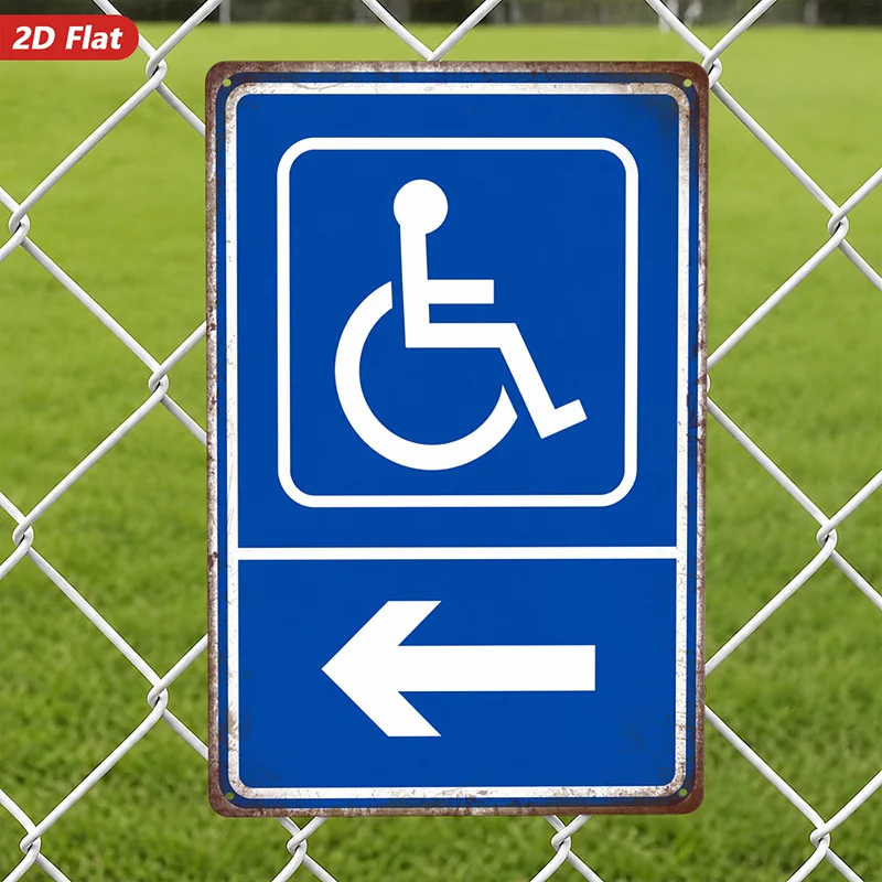 2D Flat, 1pc Metal Sign Wall Art, Handicap Symbol Decorative Art, Blue-White Design, Directional Arrow, Home Decor, for Office,