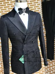 Luxury Crystal Tuxedos Men Suits 2 Pieces Jacquard Wedding Groom Dinner Party Male Prom Blazers Customized trajes para hombre