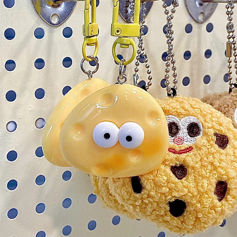 Cute Large Eyes Cheese Cheese Keychain Cream Yellow Soft Cute School Bag Pendant Girl Mood Couple Best Friend Gift