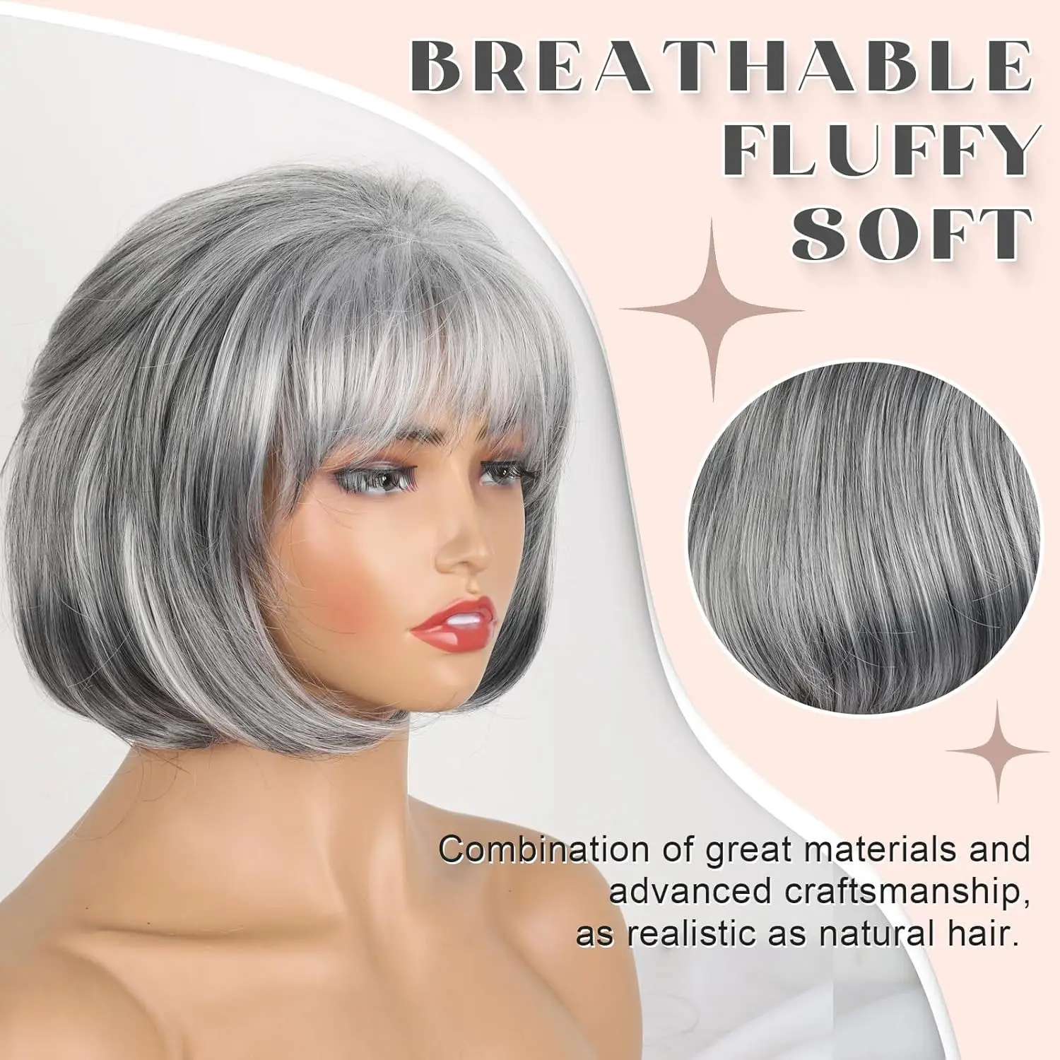 Synthetic wig European American women, gray short curly hair fashionable synthetic hair cap with inward curl natural-looking wig