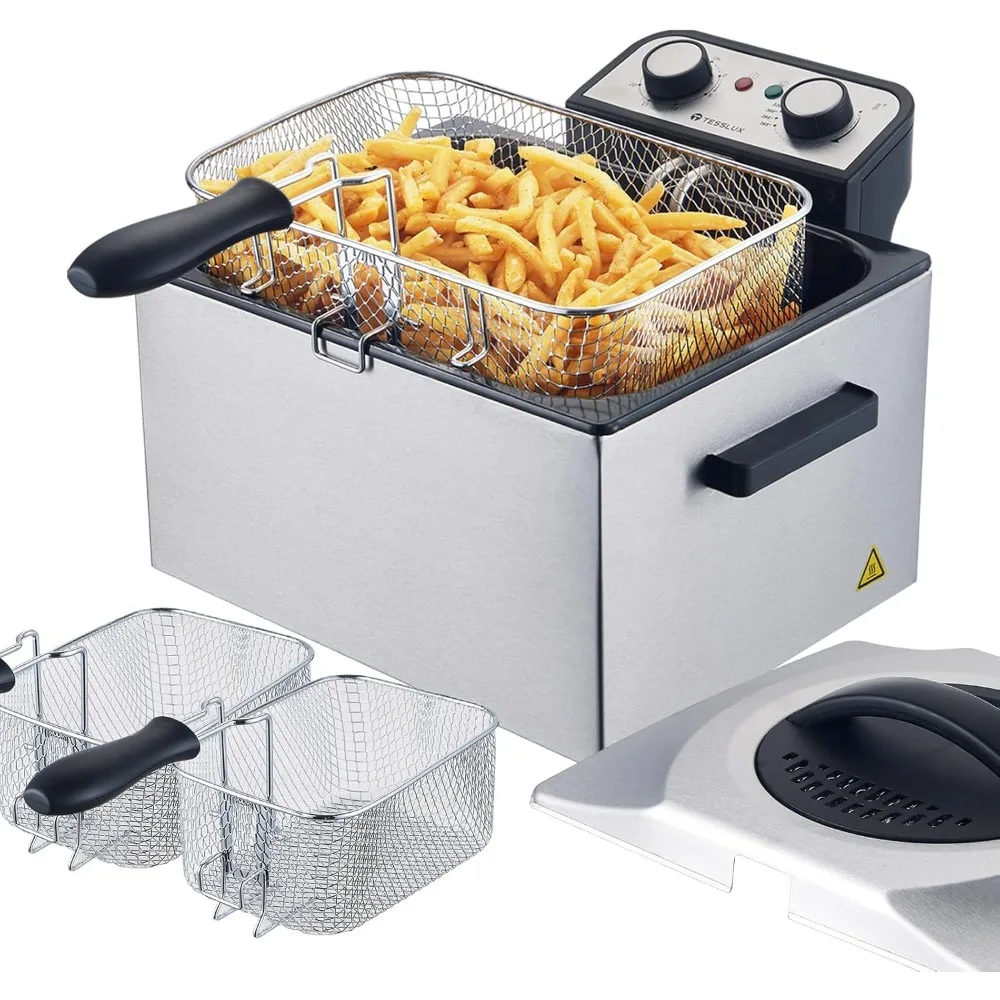 

Electric Deep Fryer with Basket for Home Use, Lid with Viewing Window and Odorless Filter, Adjustable Temperature, 5.3 Quart