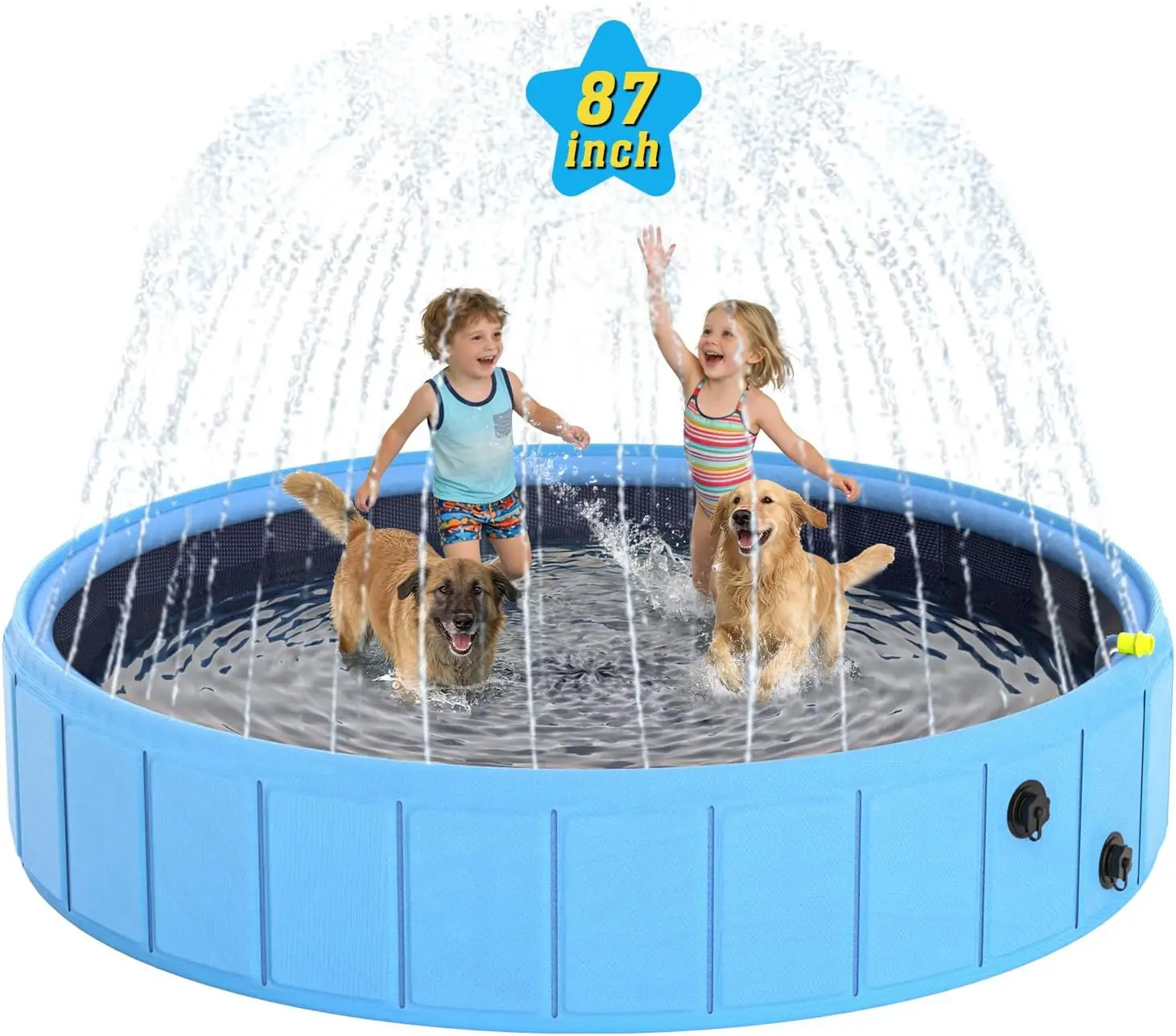 Piscina Plegable para Perros con Aspersor, Bañera Extra Grande Antideslizante de 87'' para Perros, Niños y Patos