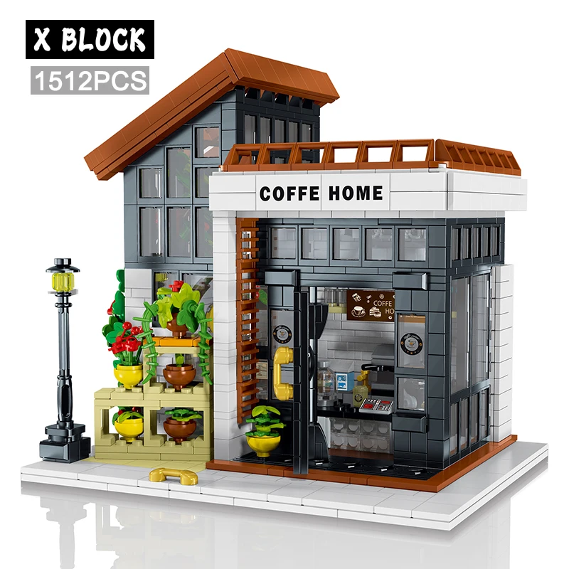 

Creative City Light Sunshine Coffee House Building Blocks Model Set MOC Streetview Modular Architecture Boys Toys Childrens Gift