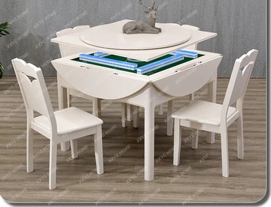 

Machine Automatic Folding round Solid Wood Dining Table Dual-Use Mahjong Table Home Apparatus Linen Dining Table Integrated