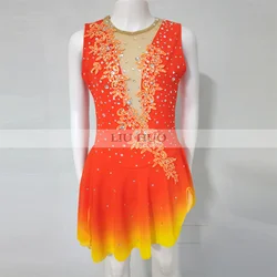 LIUHUO Ice Figure Skating Dress Women Aldult Girl Customize Costume Performance Competition Dance Teens Orange Sleeveless Child