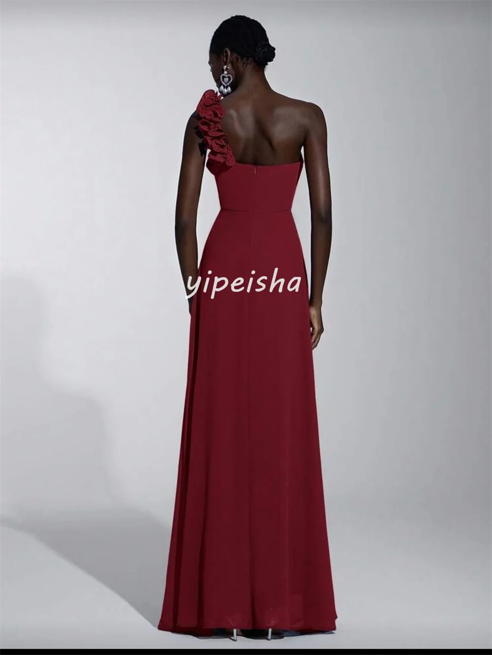 تخصيص مطابقة الأزياء الشيفون الطية Ruched ألف خط واحد الكتف فساتين طويلة مخصص فساتين المناسبات الأحجام المتاحة