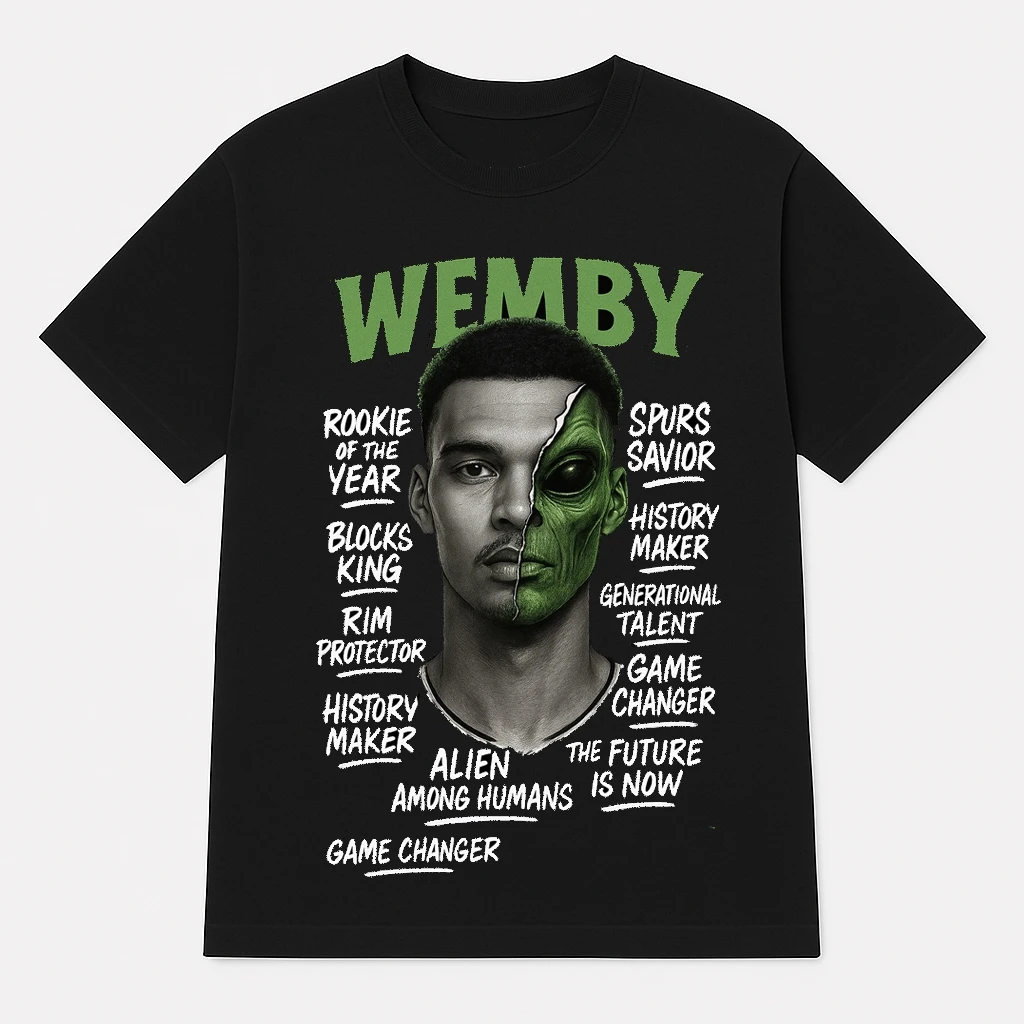 Camiseta Unissex de Algodão The Wemby Alien Spurs Savior Print 2026 Merch Fan T-shirt Y2k Casual Popular Top