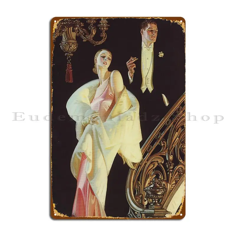 Couple Descending Staircase Metal Plaque Poster Cinema Iron Designing Kitchen Create Tin Sign Poster