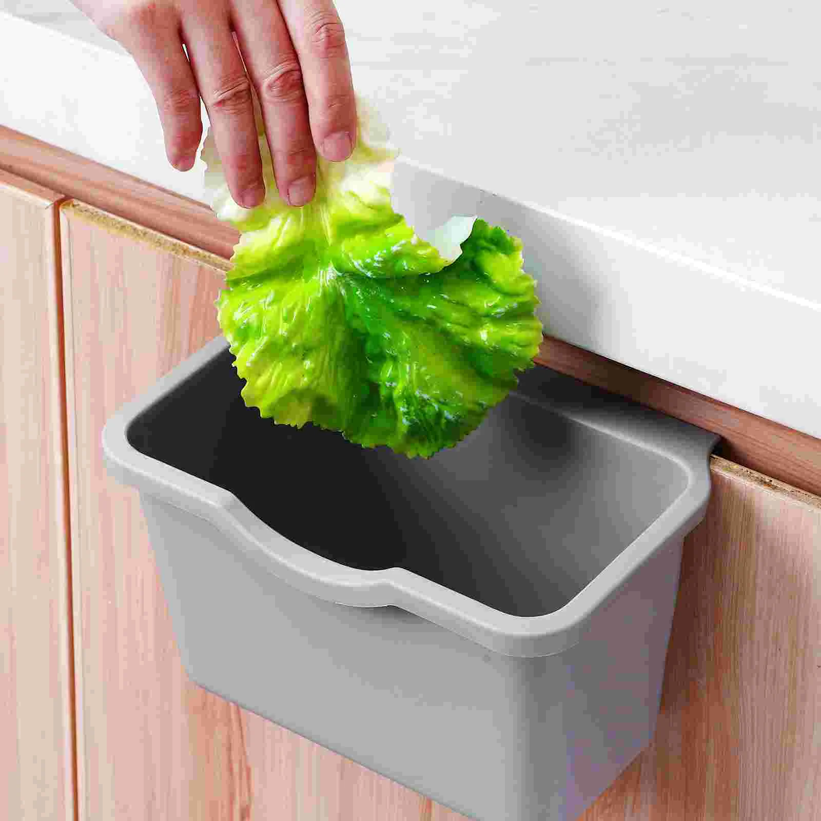 Wall-mounted Kitchen Trash Can Gray Small Size Hanging Garbage Container Bin Compost Cabinet Waste Holder