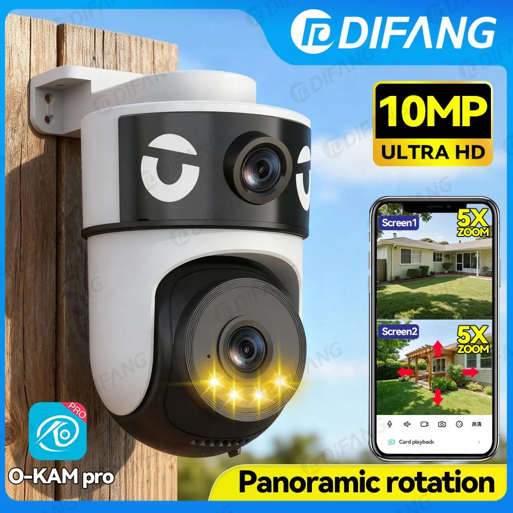 

10MP WiFi Camera Outdoor Dual Lens Dual Screen 5X Zoom 360° PTZ Home Security Protection IP Cam Surveillance CCTV O-kam