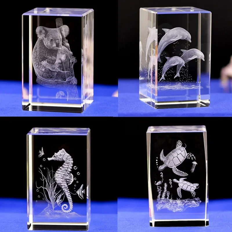 3D Laser Crystal Jellyfish Dolphin Turtle Marine Life Figurines for Home Decoration Mini Ocean Animal RoomOffice Ornament Crafts