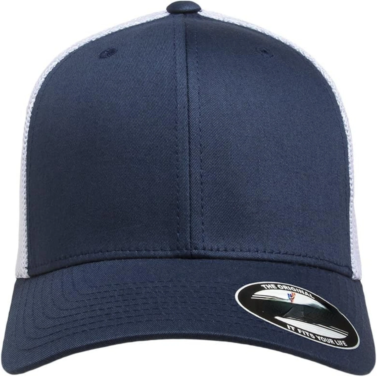 Impress with This Stylish and Fashionable Navy/White Mesh Trucker Cap - A Functional and Versatile Hat for Outdoor Adventures.