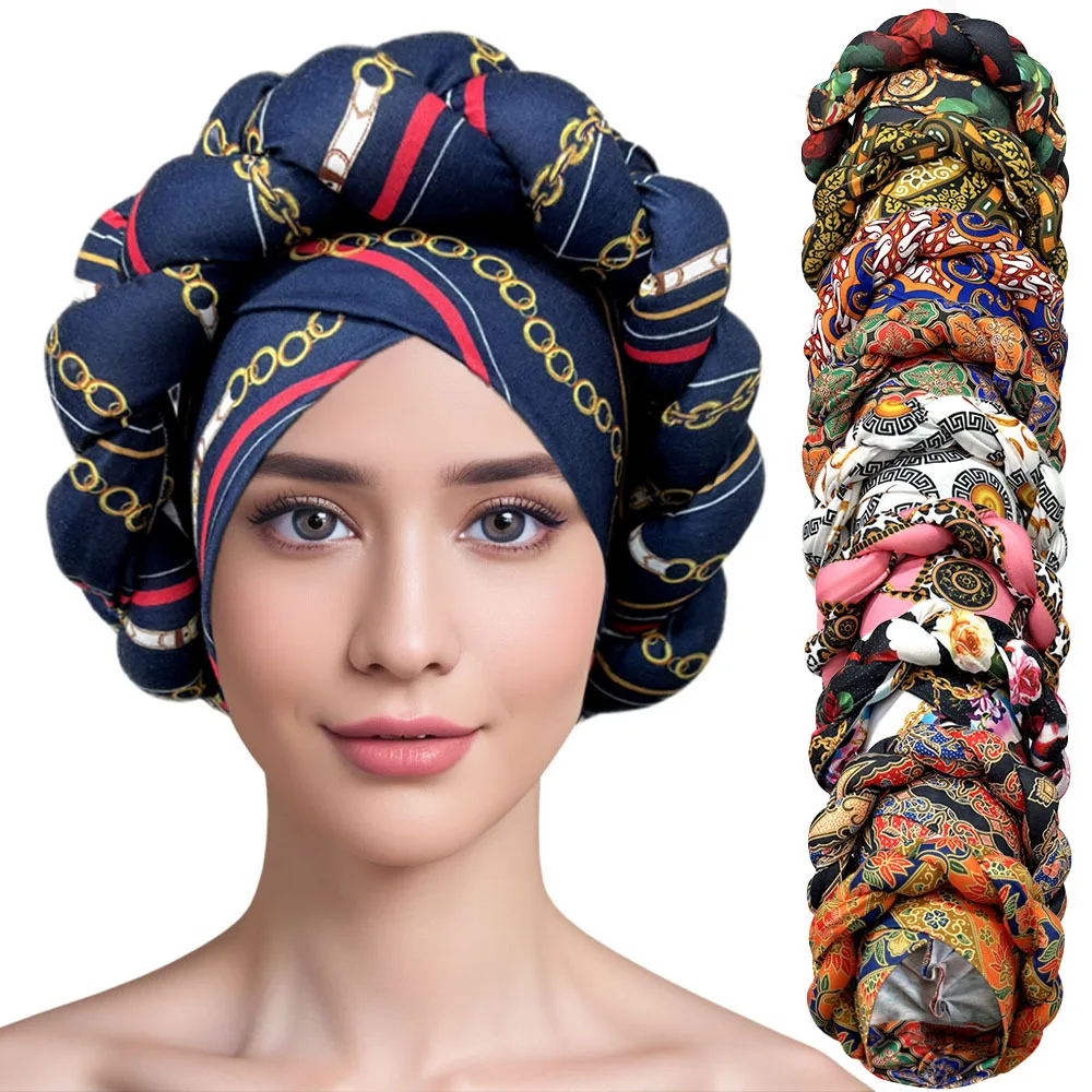 African Headtie Bonnet Hat Turban for Women Muslim Head Wrap Nigerian Scarf Braid Hijab Femme Chemo Caps Cover