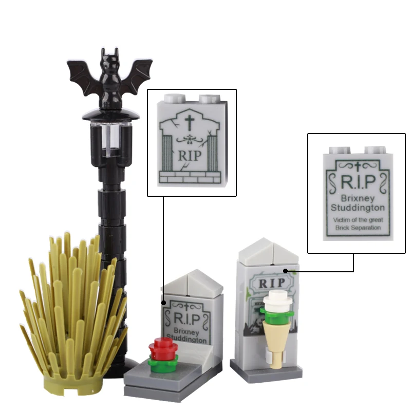 Building Blocks Figures Halloween Scene Gifts Mini Bricks Toys For Kids Cemetery Tombstone Pumpkin Head Skeleton Bat Flower