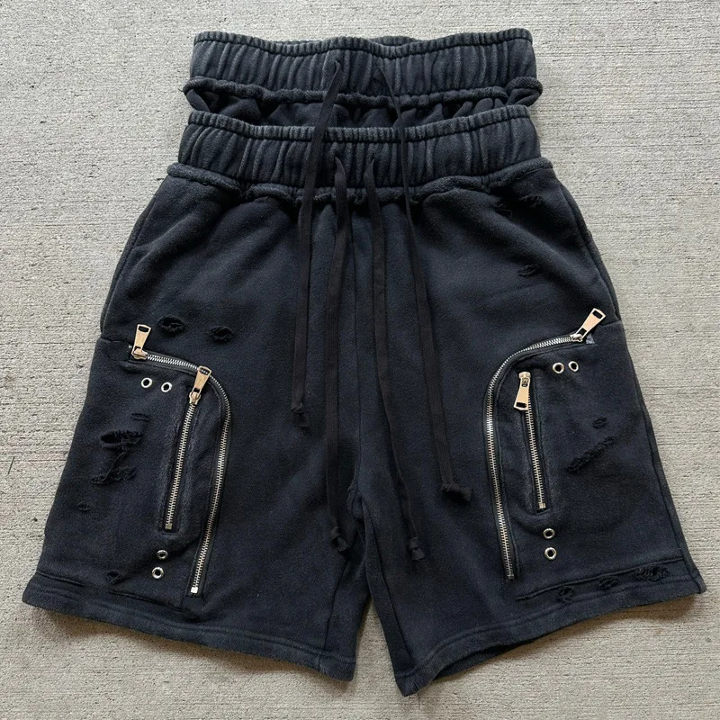 2025 جديد الأمريكية الرجعية وهمية قطعتين الرجال السراويل المزدوجة سستة الديكور مزدوجة الرباط الشارع فاسق السراويل #2