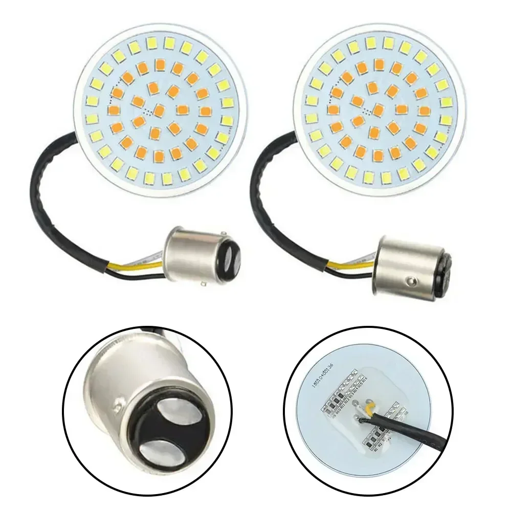 2x 1157 LED White Amber Stop Brake Turn Signal Inserts Lights Lamp  For Harley Sportster Touring Electra Glide CVO Motorcycles