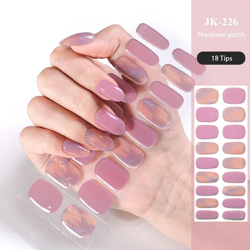 Golden Marble Gel Nail Strips Patch Sliders Flowers Gradient Color Adhesive Full Cover Gel Nail Stcikers UV Lamp Cured Manicure