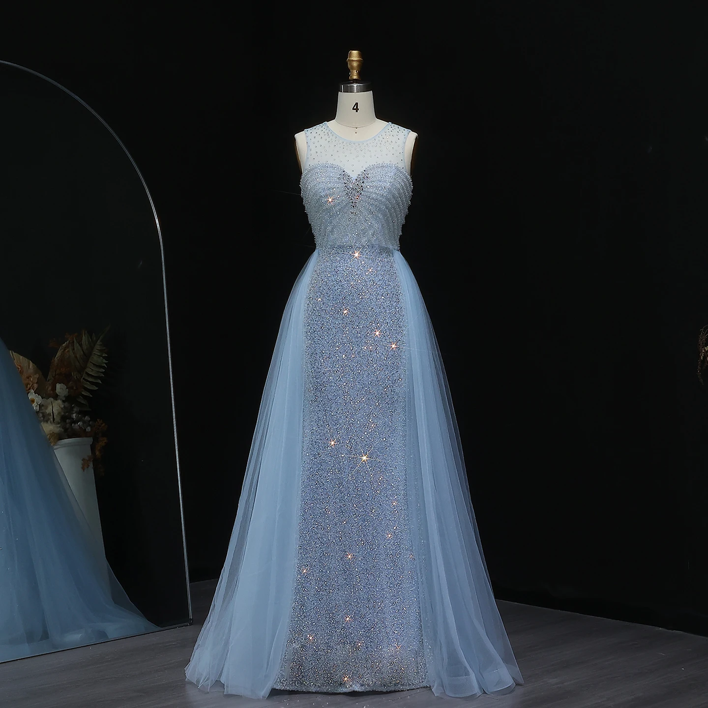 

Sharon Said Sparkly Crystal Light Blue Evening Dress with Overskirt Luxury Gold for Women Wedding Formal Party SS011 Customized