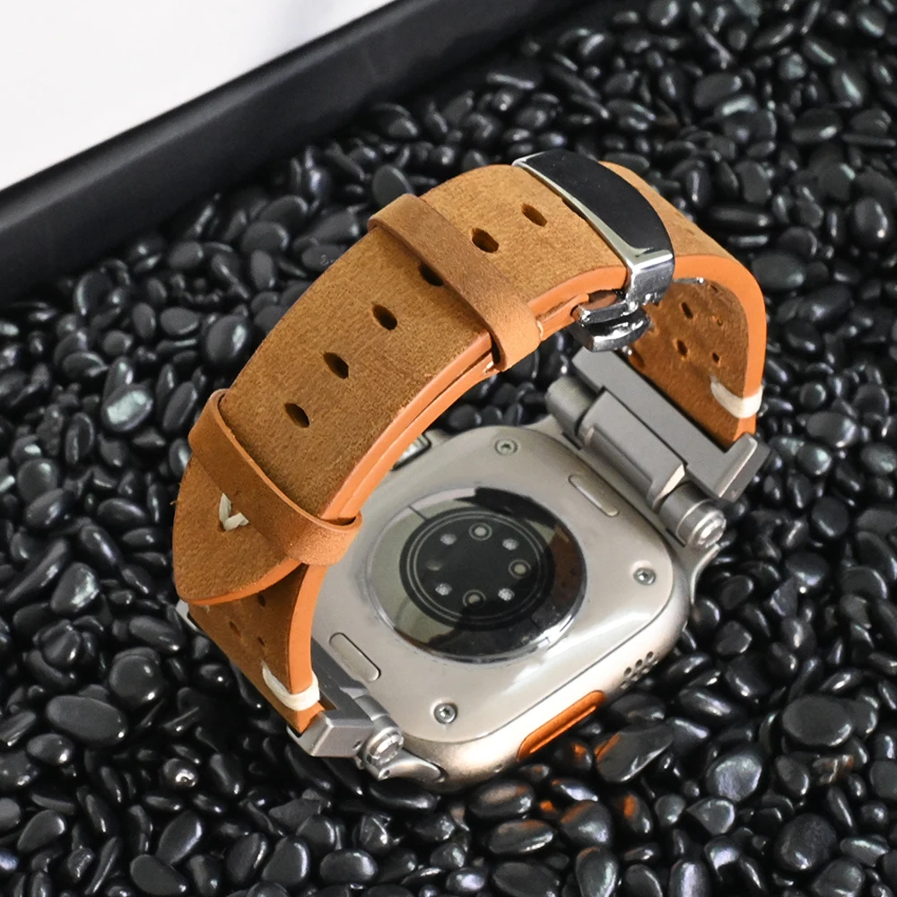Leather Strap for Apple Watch 9 Ultra 2 Band 49mm 45mm Titanium Color Luxury Bracelet for iwatch Series 9 7 8 6 5 4 se 44mm 42mm image 4