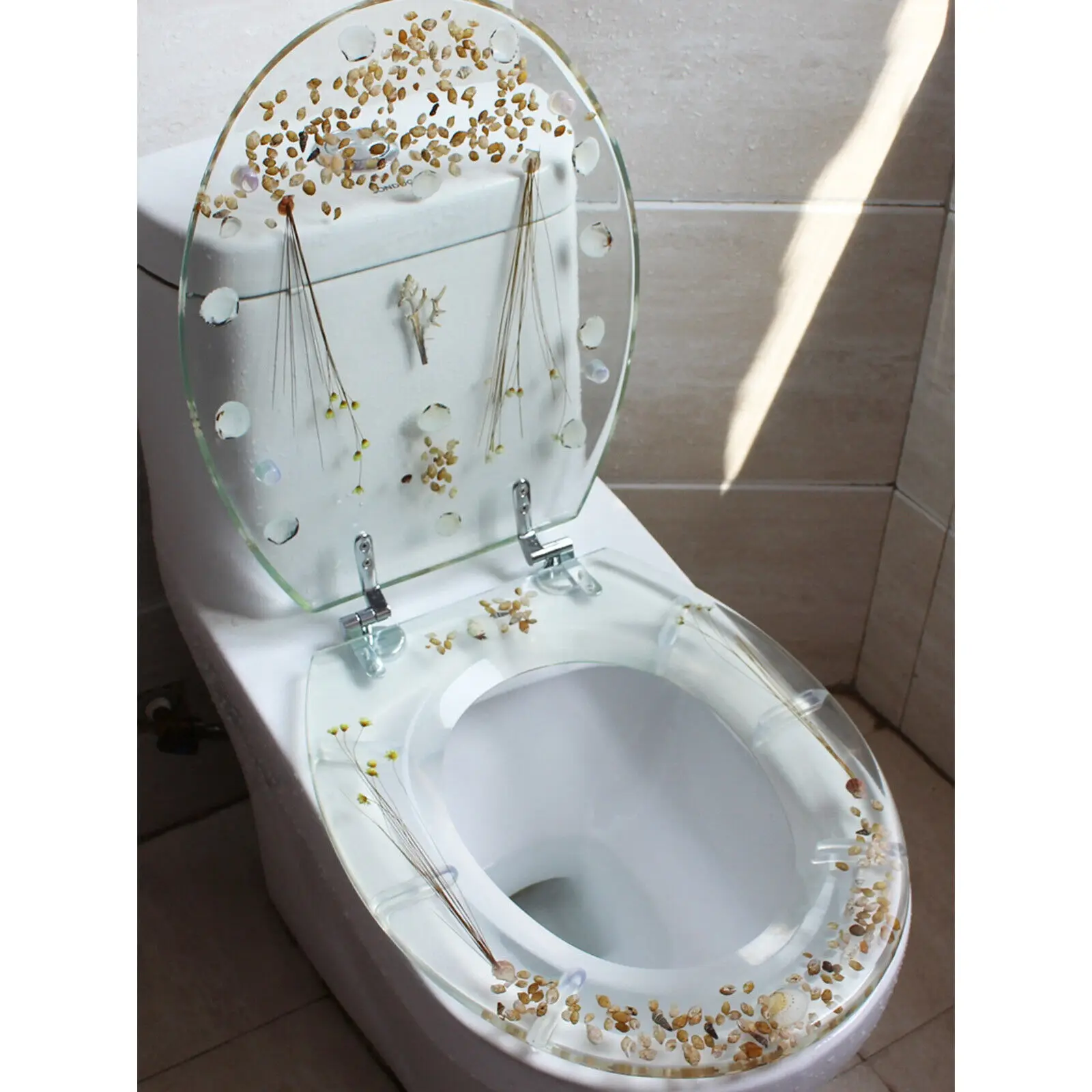 Modern Transparent Resin Toilet Seat,U/V Shell Toilet Cover Bathroom Decoration,Decorative Novelty Design Toilet Lid With Hinges