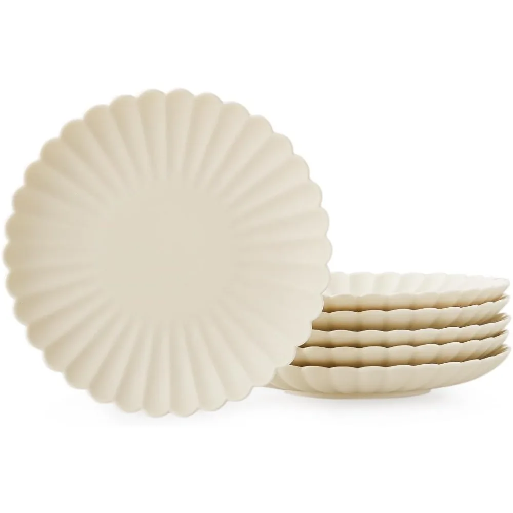 

WENSHUO Daisy Plates Set of 6, 9-inch Round, Matte Crème (Appetizer Plate)