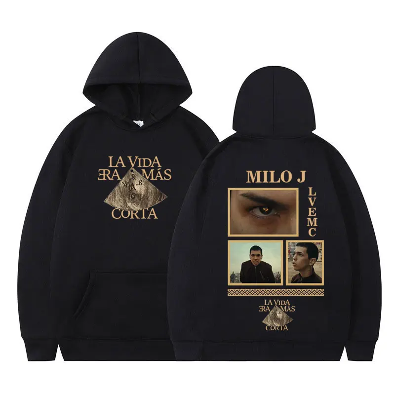 

Худи с графическим принтом альбома Rapper Milo J La Vida Era Mas Corta, унисекс, в стиле Харадзюку, с длинными рукавами, толстый, свободный свитшот в стиле хип-хоп