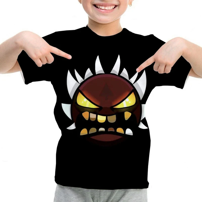 Game Angry Geometry Dash T-Shirt Boy Girls Cartoon 3d Print Kids T-shirts Summer Short Sleeve Casual T Shirt Children Clothing