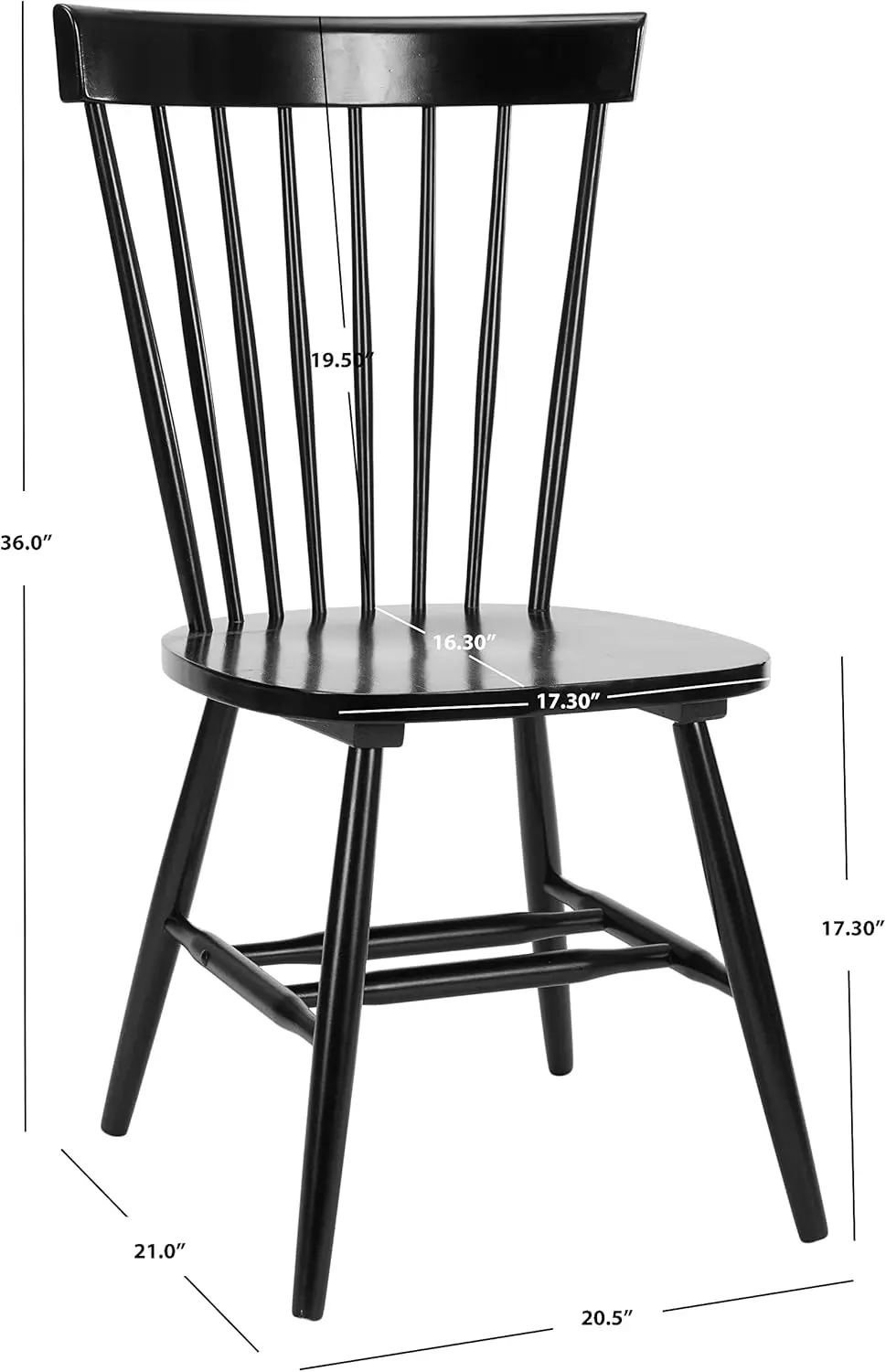 Parker Spindle Windsor Set Of 2 Dining Chair, 17, Black