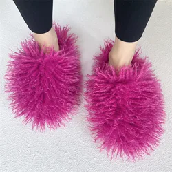 Women's New Winter Imitation Sheep Plush Slippers Fashionable Round Headed Imitation Mongolian Plush Slippers Women's Flat Shoes