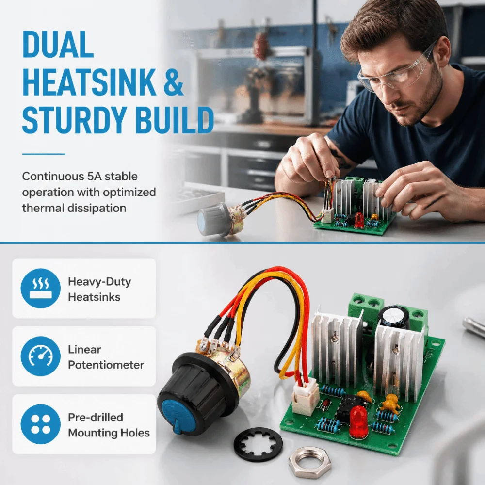 10A DC Motor Speed Controller 12V 24V 36V Overcurrent Protection PWM Speed Controller Pulse Width Modulation Compact Design