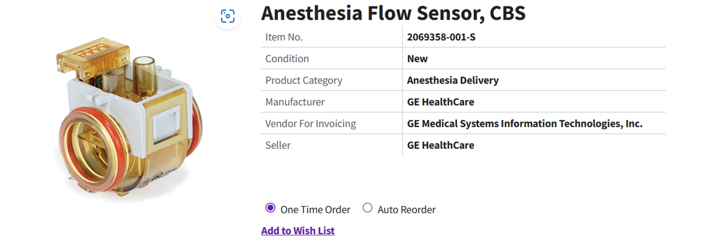 Original Flow Sensor 2069358-001-S For GE Carestation 620 650