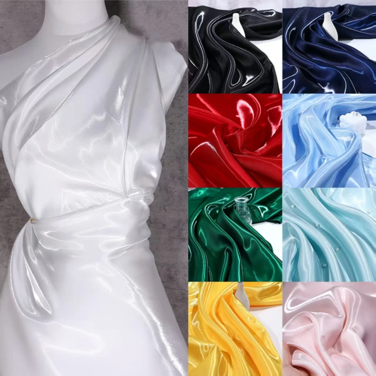 Tecido reflexivo de luz de água líquida de 1m por metro para roupas vestido completo cortina pano de costura cristal suave cetim respirável