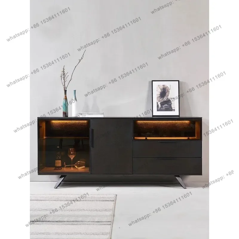 

Italian minimalist solid wood glass side cabinet with LED light luxury wine cabinet modern simple living room storage cabinet
