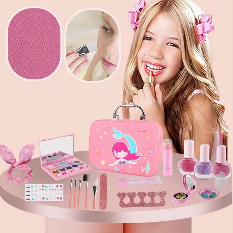 Pretend Makeup Kit com batom e escova para crianças, Lavável Cosmetic Toy Set, Kids Gift