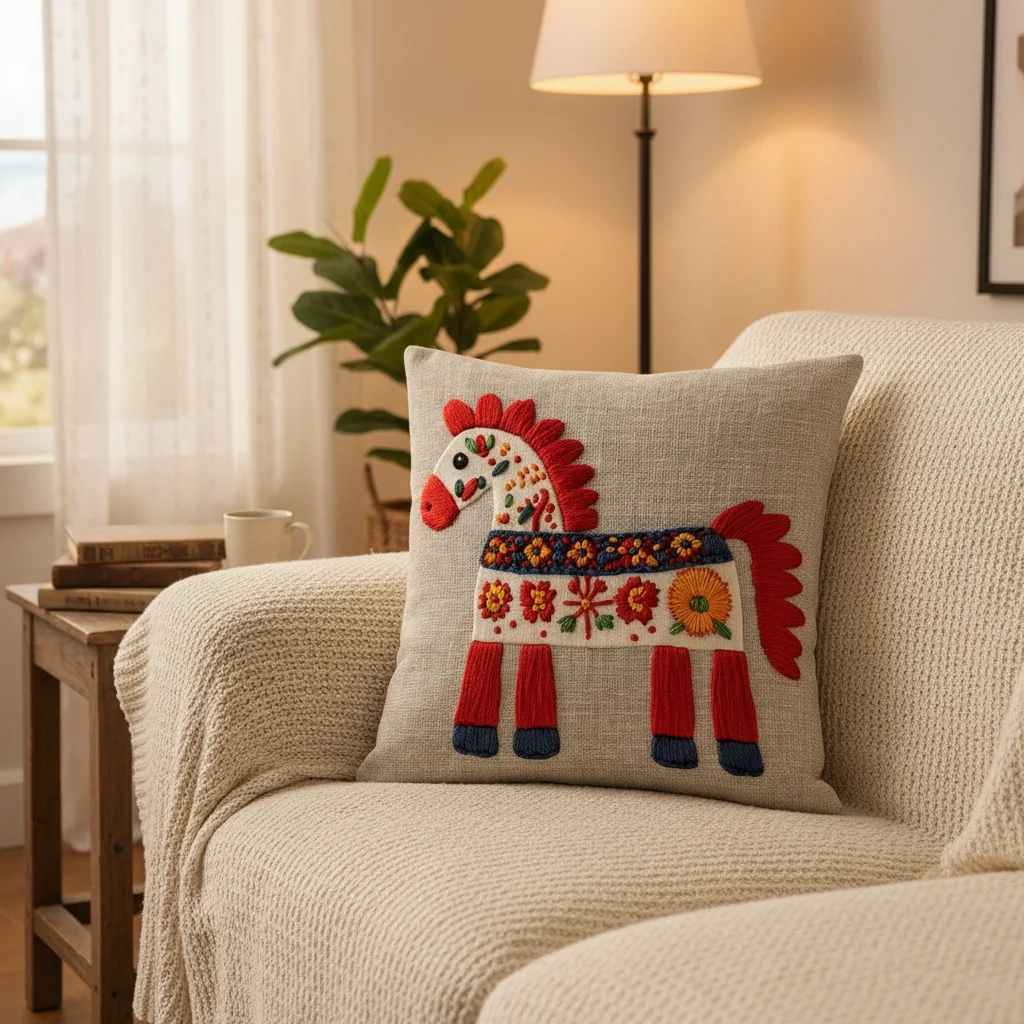 Double Sided Boho  Dala Horse Pillow Cover 2D Folk Art Flower Print Soft Throw Pillow Case for Home Decor Gift