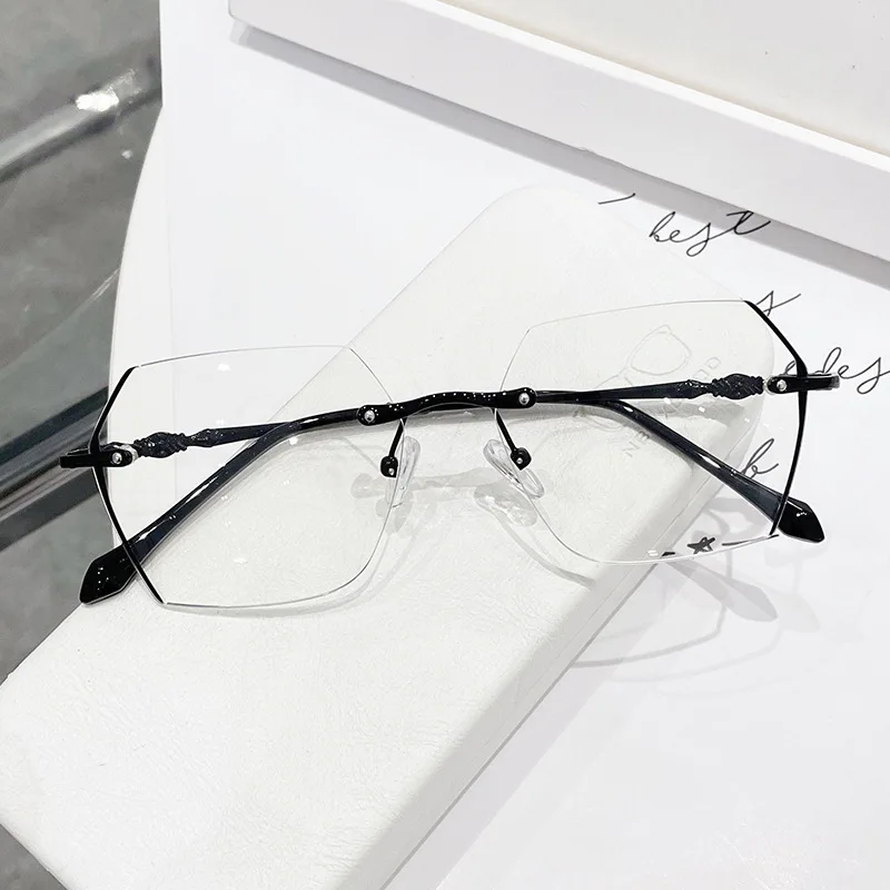 

Myopia Glasses Men Women Fashion Polygon Metal Frameless Computer Eyewear Vintage Rimless Blue Light Blocking Eyeglasses 0~ -500