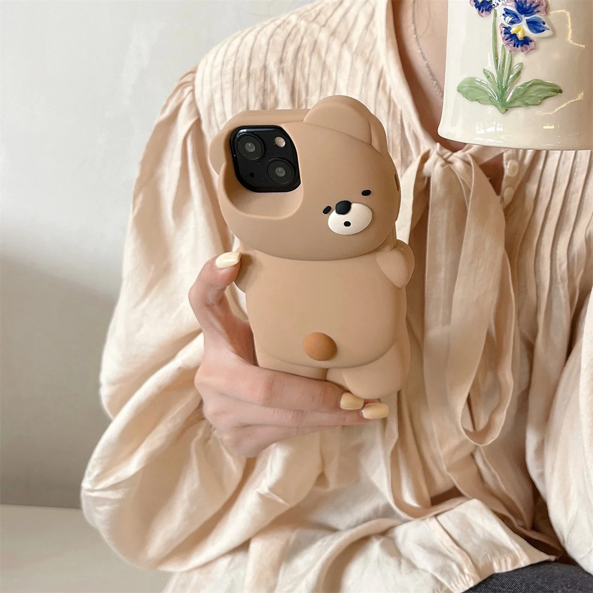 3D Brown Bear Suitable For iPhone 14 Phone Case 15 Pro Max 13 12 Anti Drop 11 Silicone Protective Case